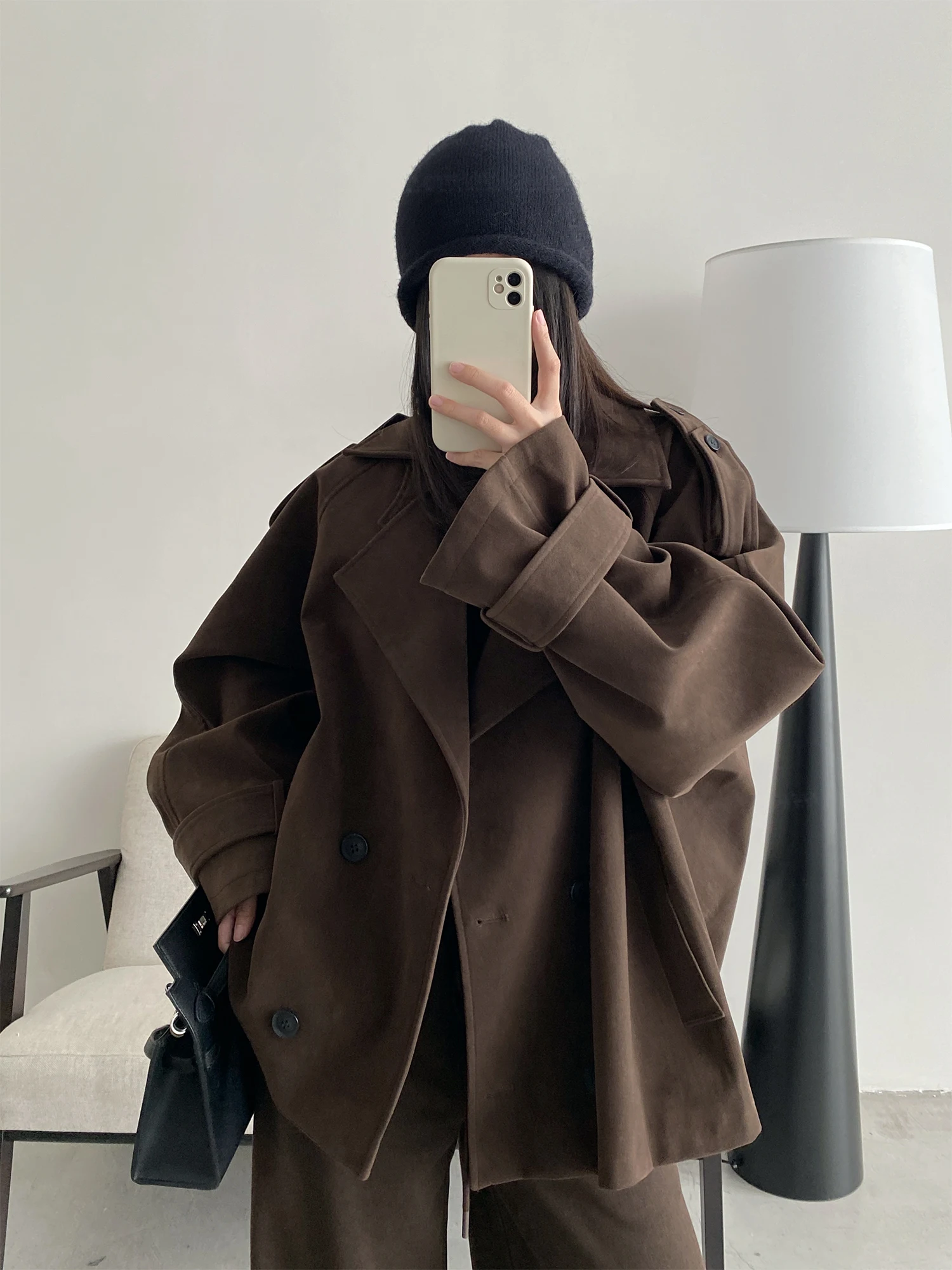 

SunYeo Women's Casual Suede Jaet Coat Flip Collar Design Sensation Autumn Winter Top Long Sve Other Material 00