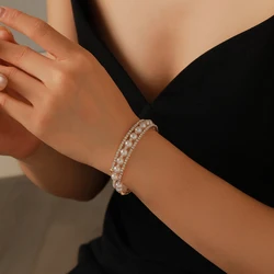 Luxury Bridal Cuff Bracelet Rhinestone White Pearl Bracelet For Women Wedding Party Jewelry Hand Accessories Gifts For Girls