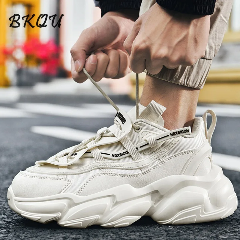 

BKQU Thick-soled Height Increase Daddy Shoes Men 2024 Spring and Autumn Burst Couple Fashion Ins Casual Sneakers