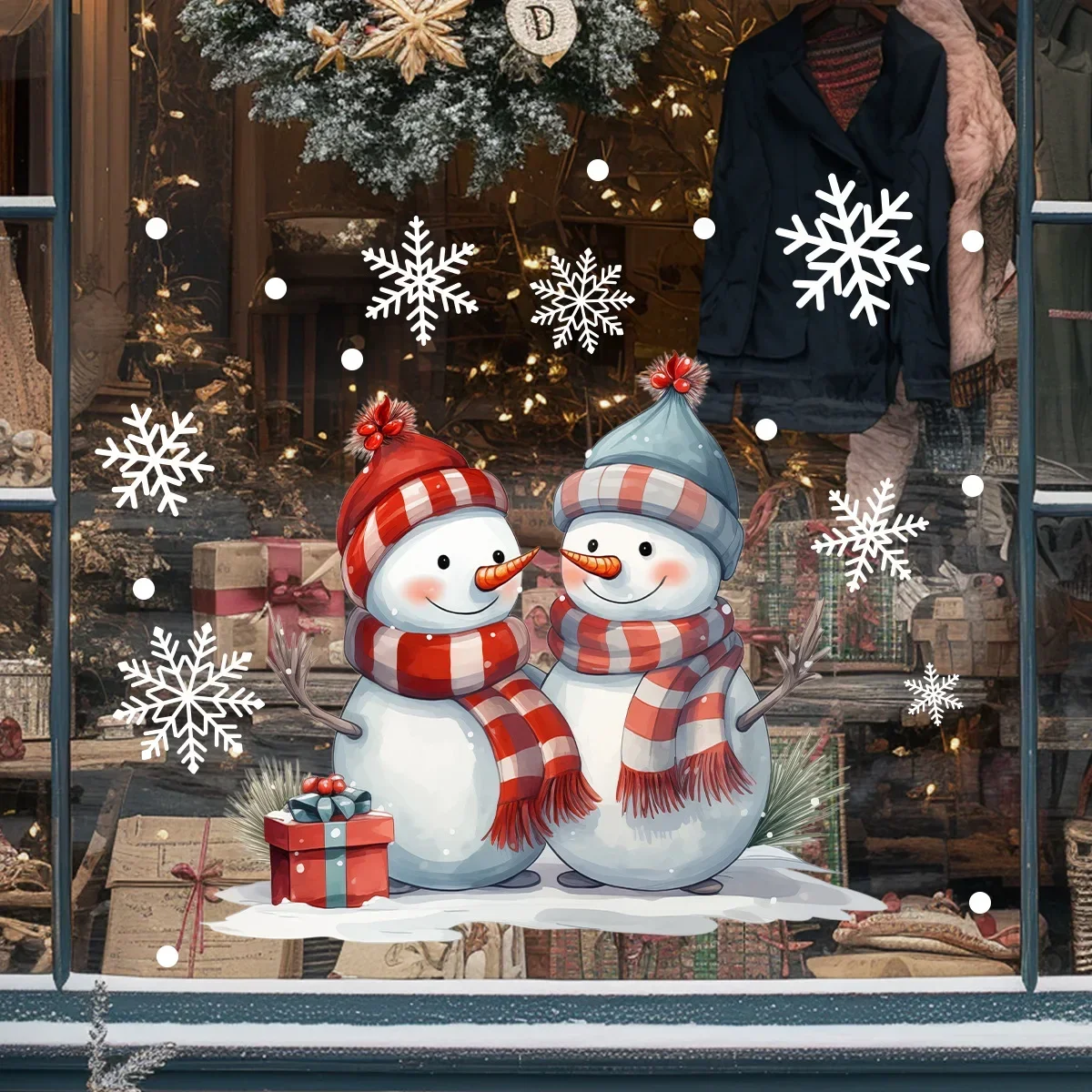 Christmas Window Wall Sticker Cartoon Snowman Snowflake Window Sticker New Year Christmas Decoration 2024 Self-adhesive Decal