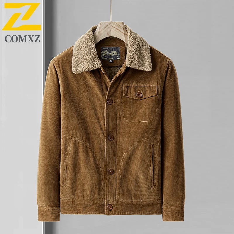 Male Cotton Jackets Padded Warm Loose Parka Coat Corduroy Short Jacket Man Solid Zip Windbreaker Winter Men's Retro Windbreake