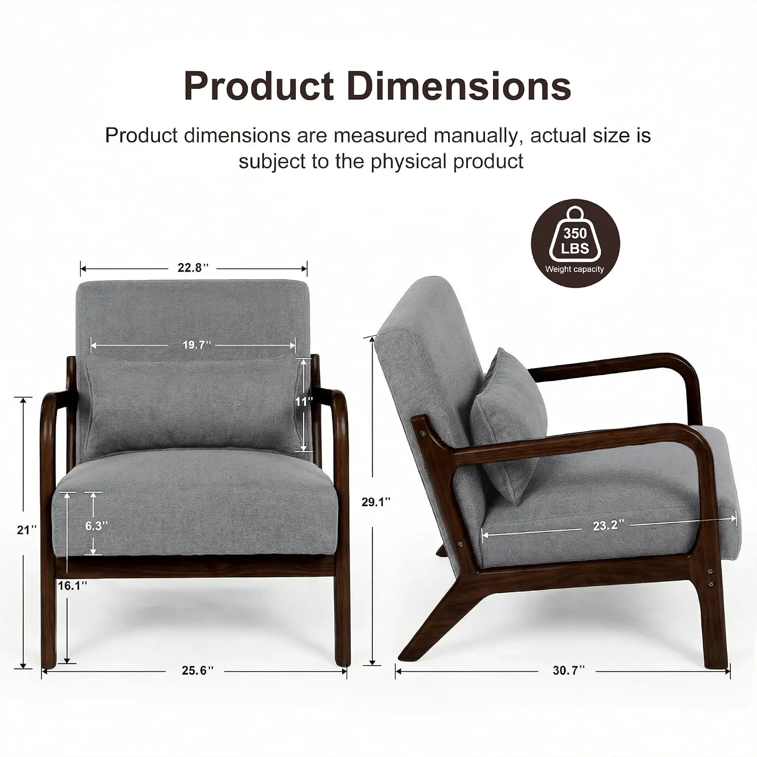 Mid Century Accent Chair with Solid Wood Frame Upholstered for Living Room Bedroom Waiting Room Dark Grey Customized