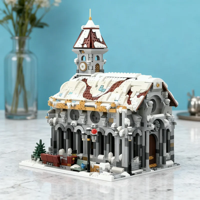 

4017 деталей MOC Зимняя деревня: Собор, Сезонная рождественская модель, строительные блоки, креативный подарок для самостоятельной сборки, декор для витрины, премиум-качество