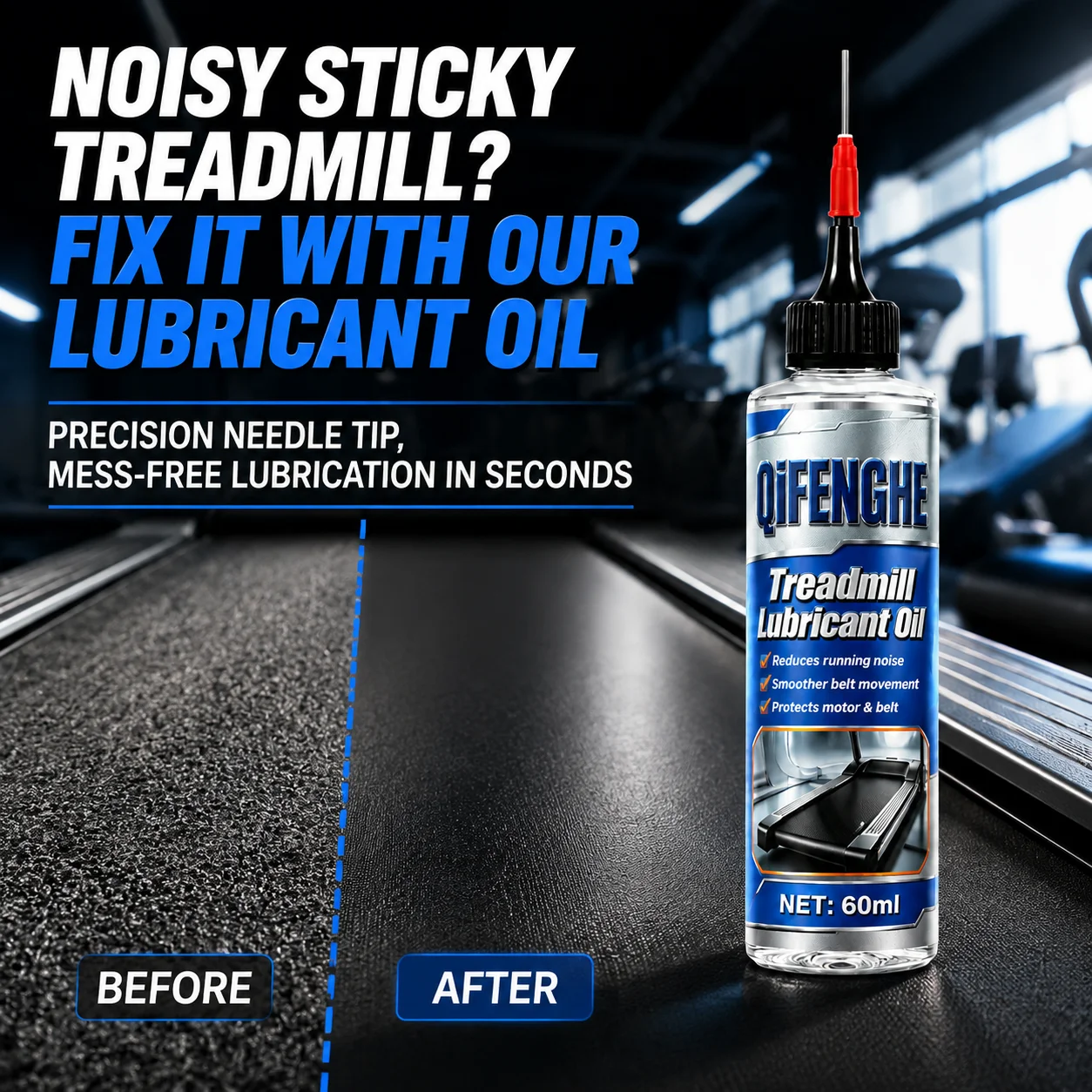 Precision Needle Tip Treadmill Lubricant Oil for Belt, Deck & Rollers, Quiet, Smooth, Mess-Free, Motor Protection, 60ml