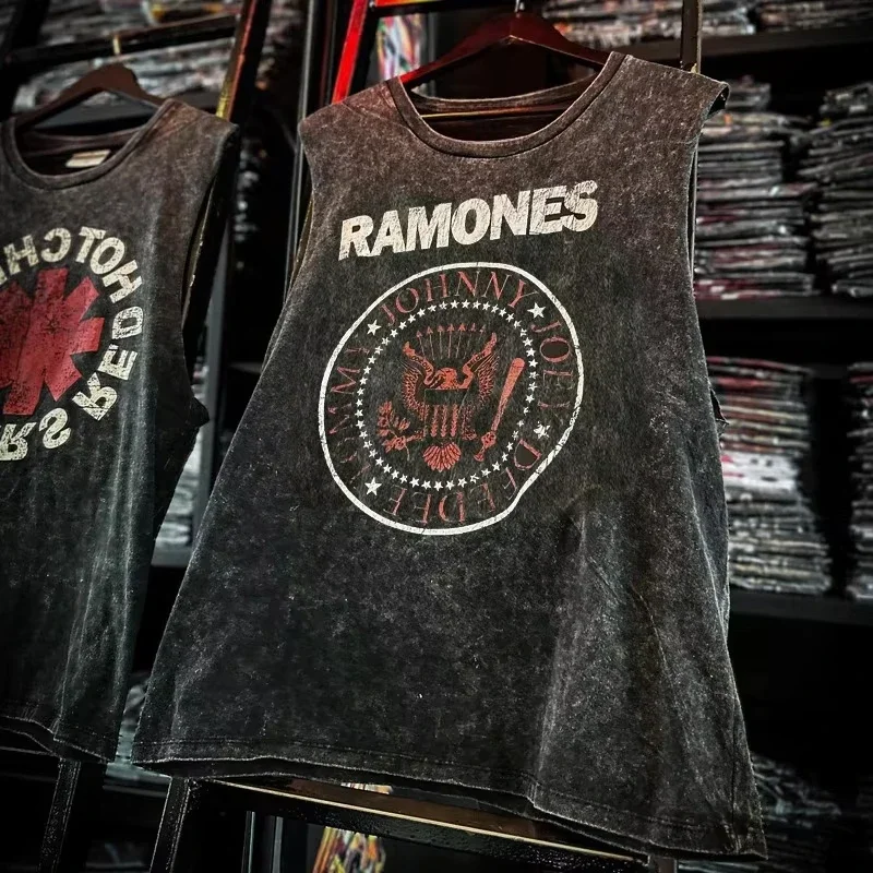 American Rock Band Printed Vintage Washed Sports Vest Cotton Sleeveless Men's T-shirt Hip-hop Gym Clothing Tank Top Summer 2025