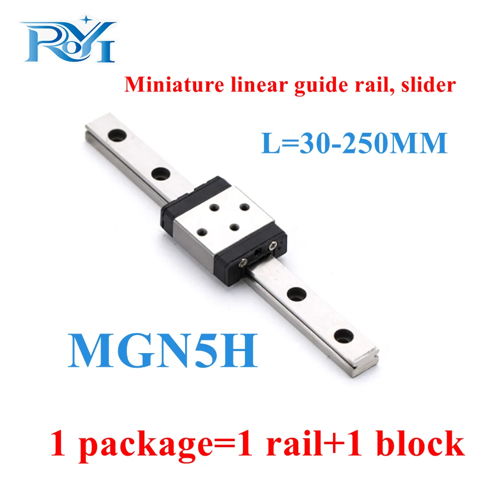 MGN MGN5 MGN5H Block L=30-250mm Miniature Linear Rail Slide 1PC MGN5 Linear Guide+1PC MGN5C Carriage for 3D Printer SLR Camera
