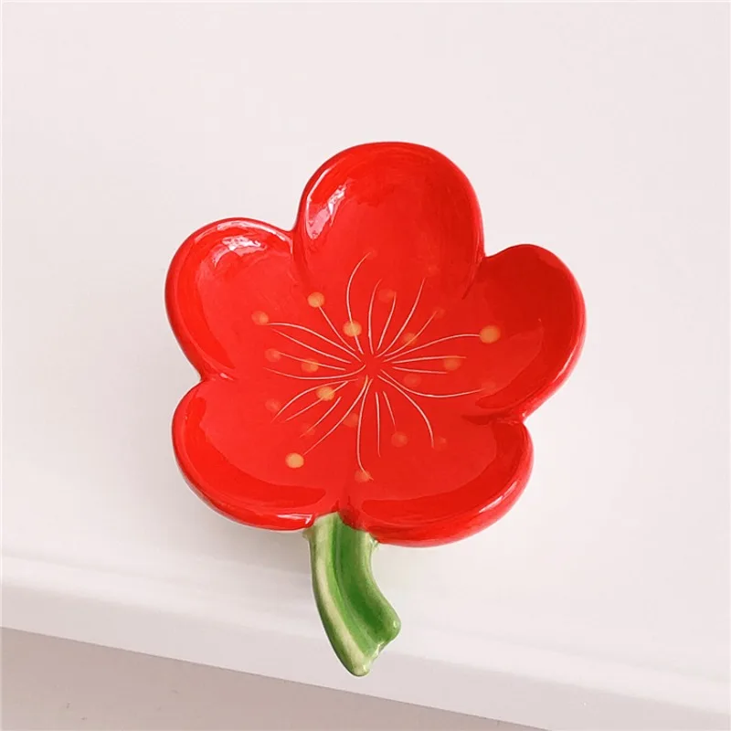 Flower Ceramic Soap Box Creative Hotel Bathroom  High End Drain Soap Dish Home Peach Blossom Soap Dish Tray  Decorative Soap Box