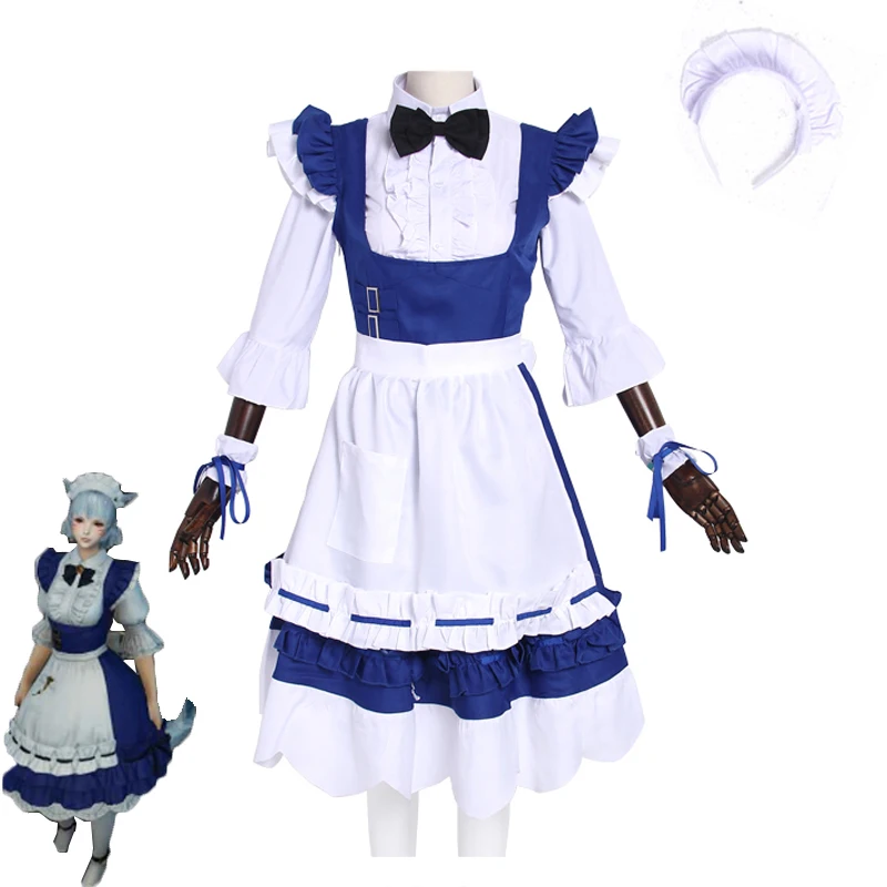 

Game Final Fantasy XIV FF14 Blue Maid Dress Halloween Carnival Cosplay Costume Women Sexy Dress Servant Uniforms Halloween Suit