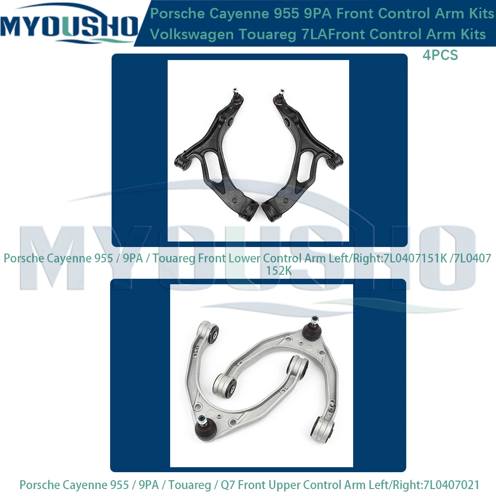 Myousho 4pcs Front Suspension Control Arm Kits For Porsche Cayenne 955 9PA VW Volkswagen Touareg 7LA 7L0407151K 7L0407152K