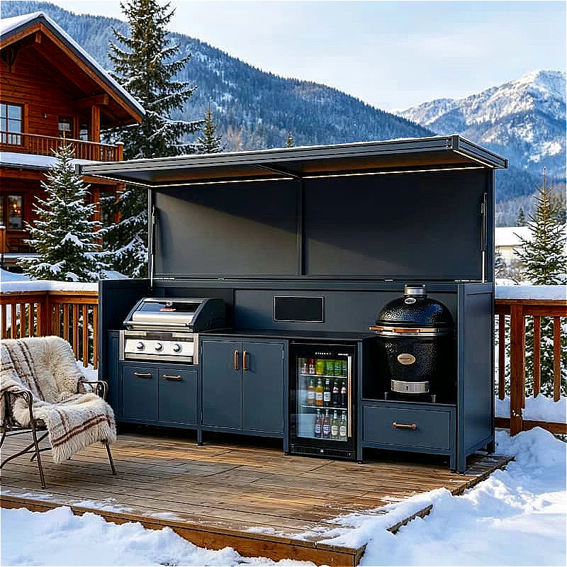 Small Outdoor Kitchen Cart Compact BBQ Prep Station With Folding Side Table For Balcony Patio Garden Deck Customized