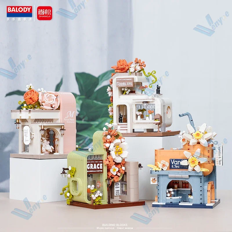 

Balody Street View Mini Building Blocks MOC Flower Compatible Café Tea Shop Assembled Bridal Shop Model Bricks Toy For Kids