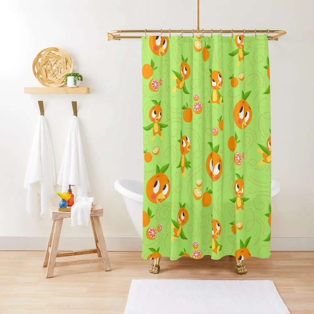 

Hello Sunshine! - Orange Bird (green background) Shower Curtain Cute Shower Window Curtain