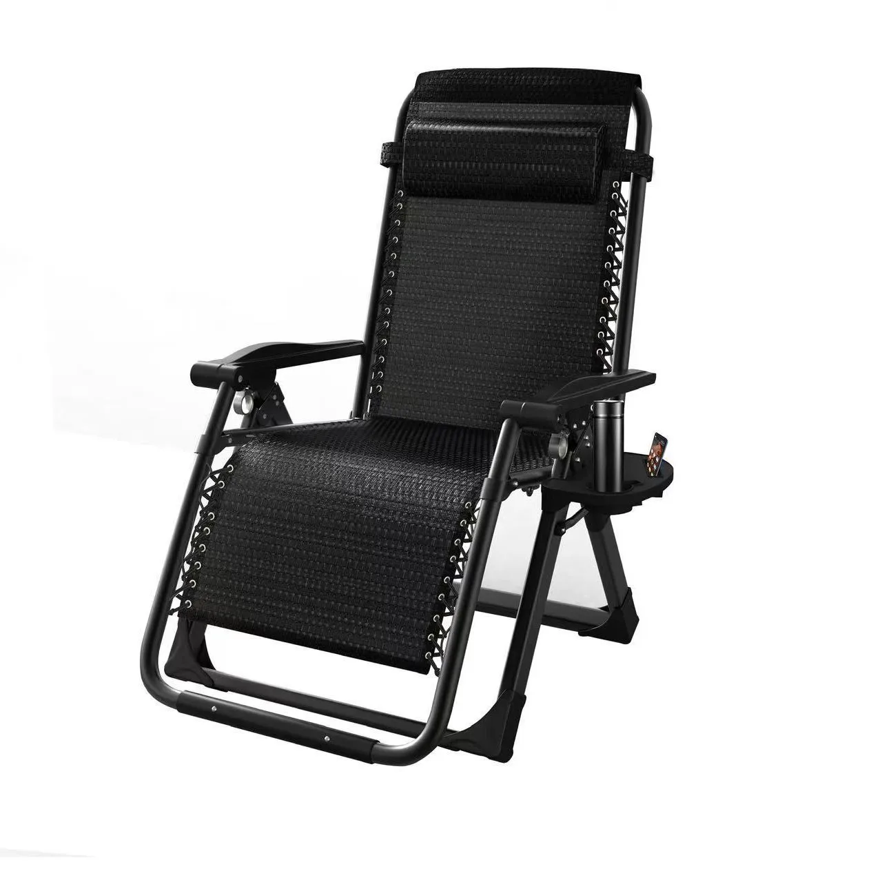 كرسي استلقاء قابل للطي مع مسند ظهر أسود، مريح لكبار السن في الهواء الطلق وحمامات الشمس المنزلية #2