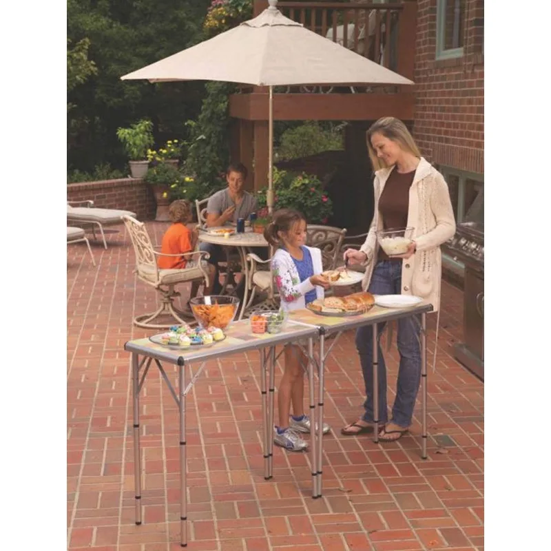 Pack-Away 4-in-1 Folding Table, Lightweight Outdoor Camping Table with 3 Adjustable Heights, Leveling Feet, & Securing Brackets