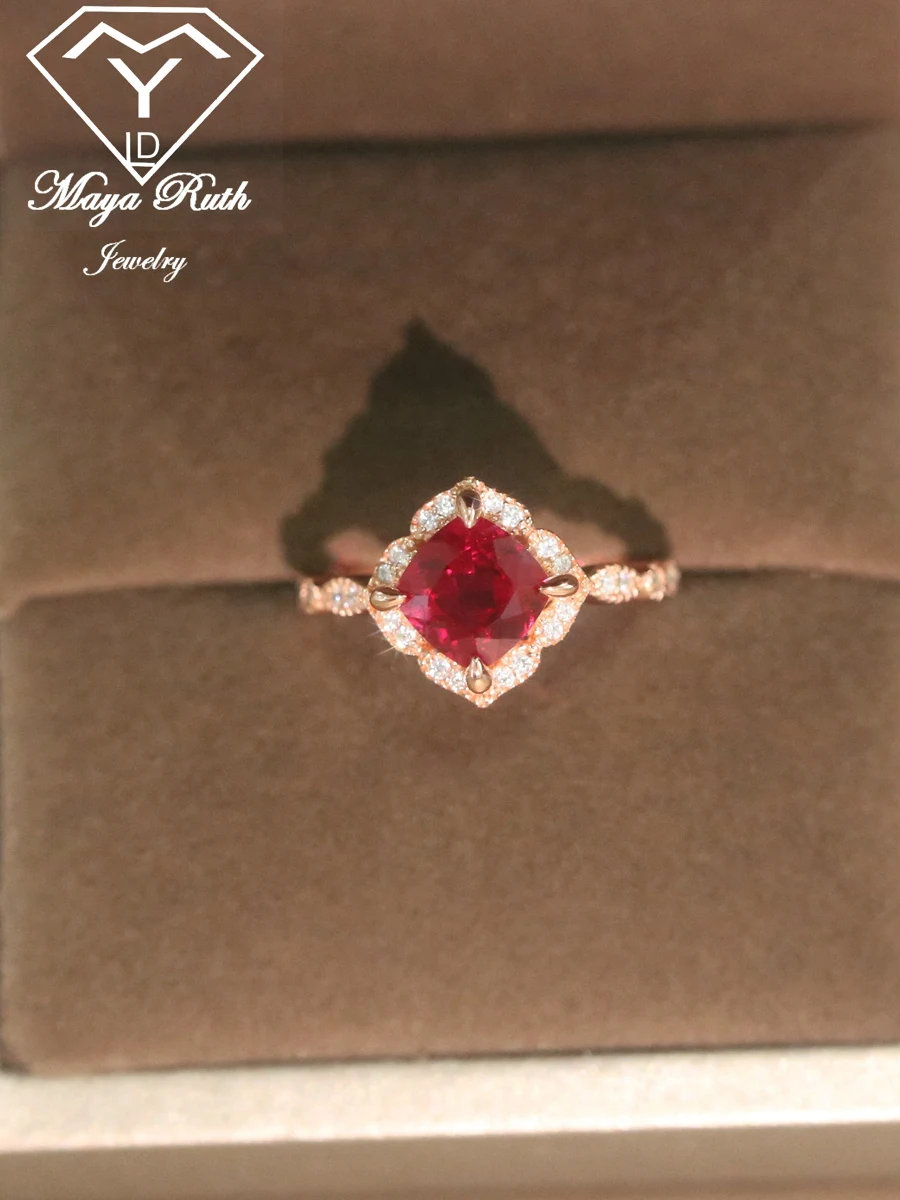 Lab Created Ruby Real 925 Sterling Silver Retro Vintage Aesthetic Ring For Women Rose Gold Plated Unusual Style 2025 Trend New