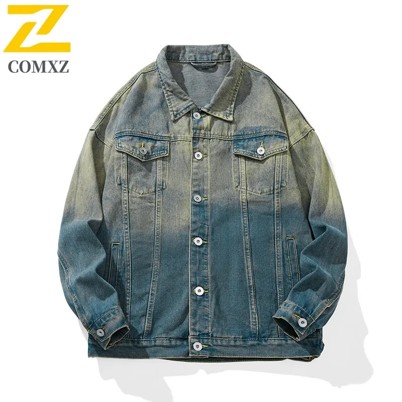 

COMXZ мужские джинсовые куртки 2025 классические дорожные прогулочные удобные легкие повседневные верхняя одежда для прогулок минималистичные пальто для повседневных поездок