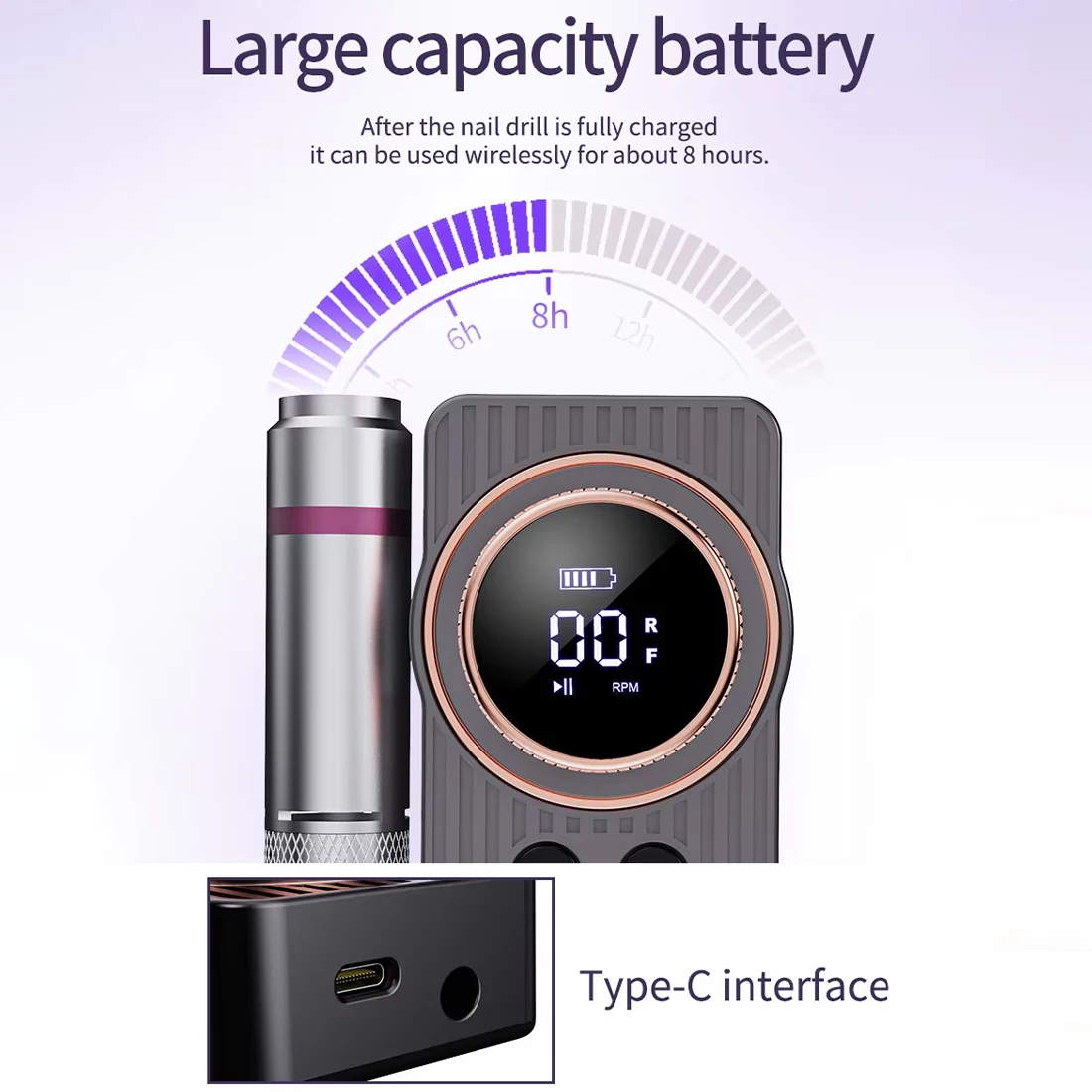 50W Rechargeable E-file Machine 35000rpm Portable Professional Electric Nail Drill