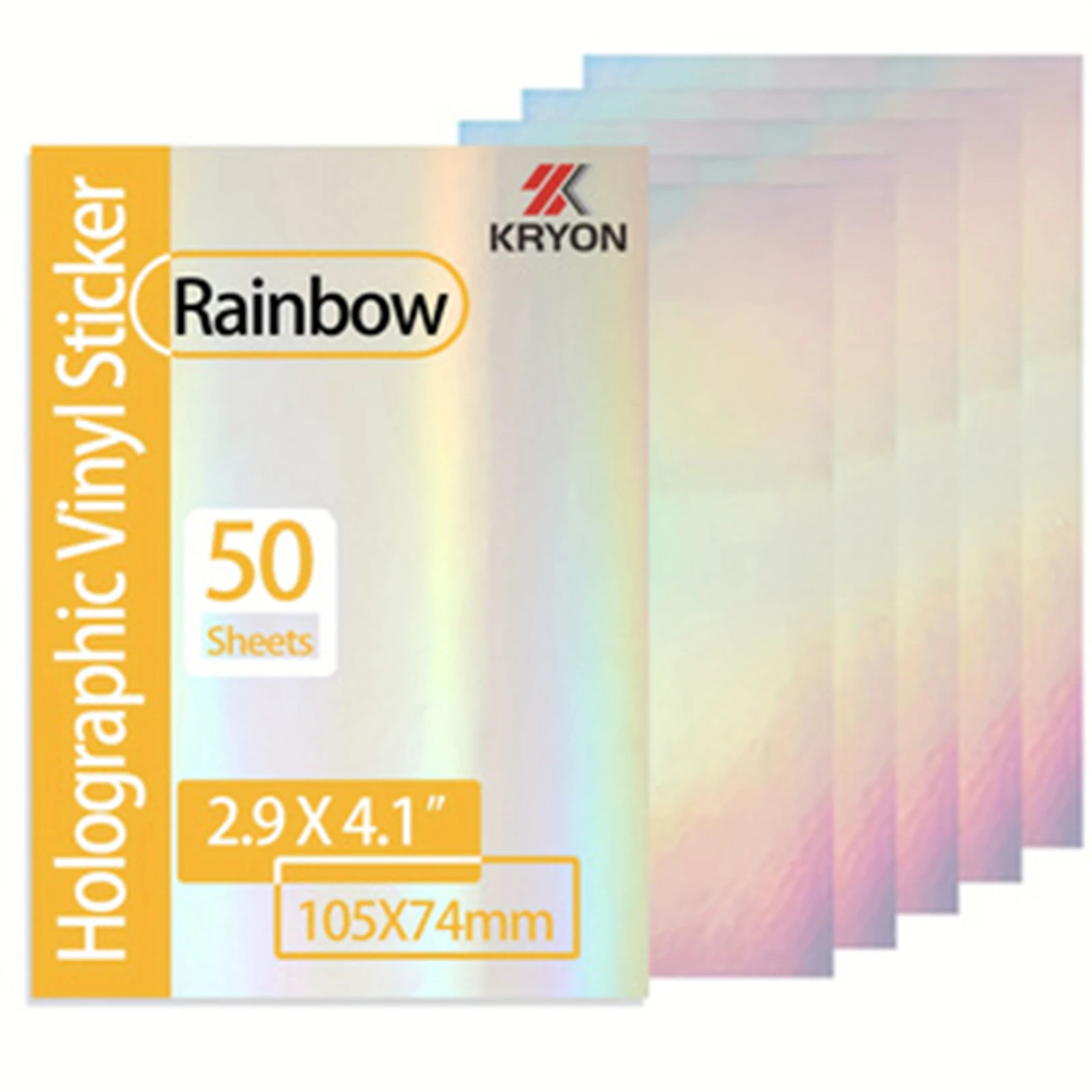 50 hojas de tamaño arcoíris: 2,9x4,1 pulgadas, papel adhesivo holográfico, película laminada en frío con superposición holográfica transparente con purpurina