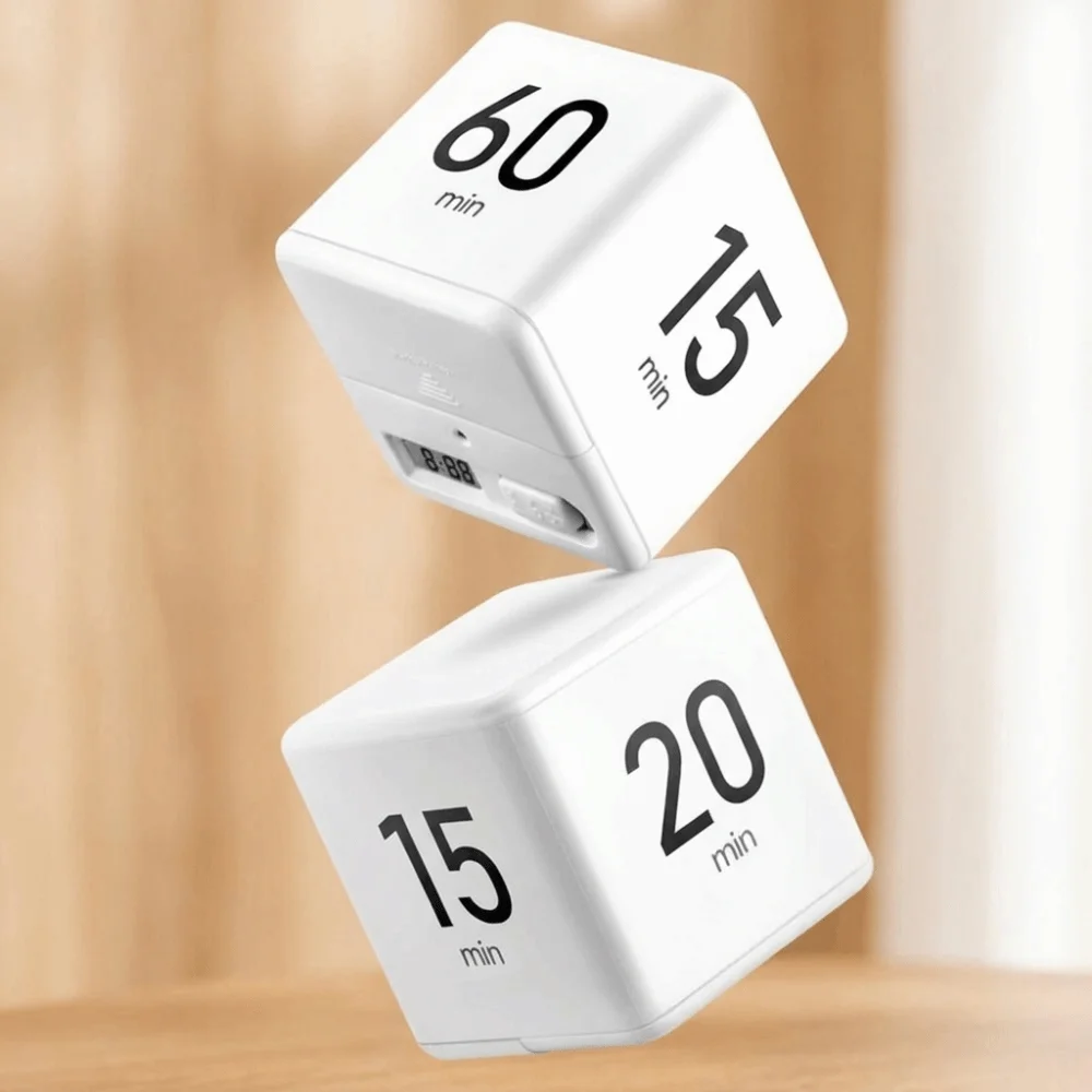 LED Display Cube Timer 15/20/30/60 min Gravity Sensitive Reminder Timer Adjustable Time Management Kitchen Timer