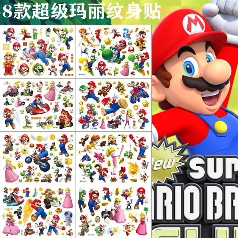 2024 New Super Mario Temporary Tattoo Stickers Cute Decorations Toys Birthday Waterproof Tattoo  For Children Gifts