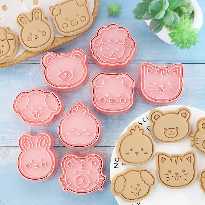 

8 Piece Cartoon Cookie Cutters for Baking 3d Raised Design Cookie Stamps Suitable for Apple Pie Pastry Frosting Decoration