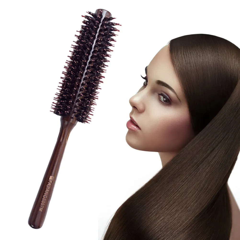 

Round Brush Natural Bristles Nylon Pins Smooth Large Wooden Handle Anti-Frizz Styling Tool For Women Daily Use