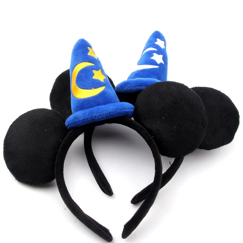 Disney-Diadema con orejas de Mickey Mouse para niños, accesorios para el cabello para fiesta de Cosplay, con lazo, Estrella y luna de dibujos