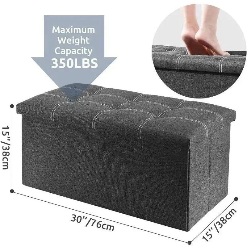 Home Cotton and Linen Storage Stool, Multifunctional Folding Storage Box, Shoe Changing Stool, Seat Mat, Long Storage Stool