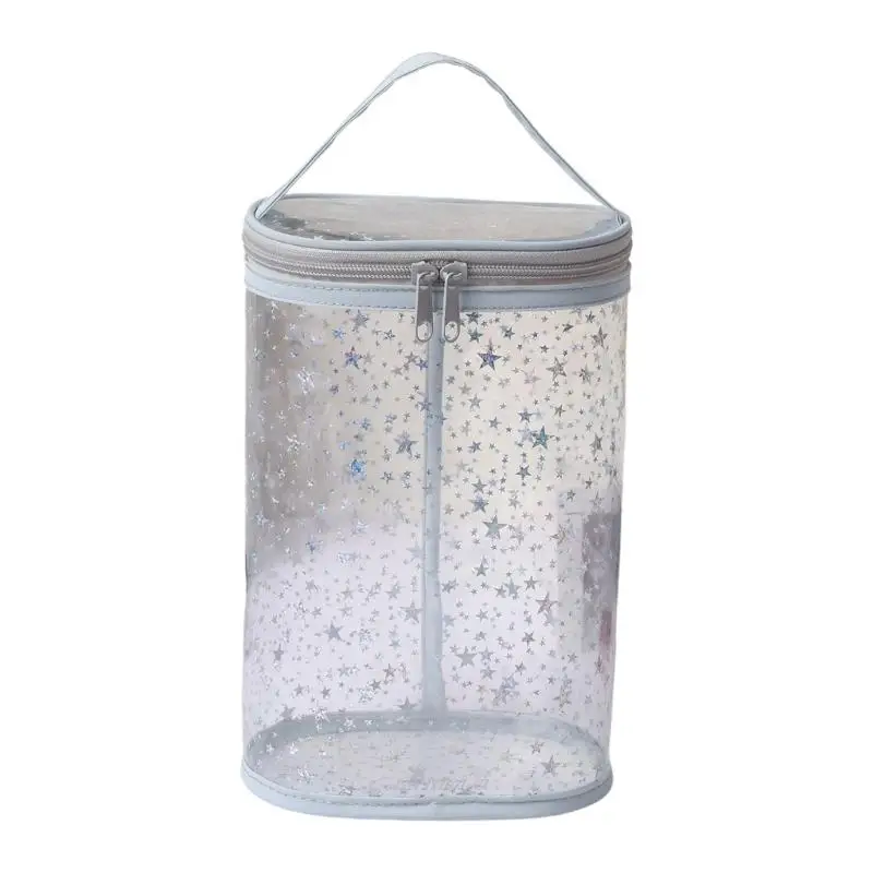 X5XA Star Print Clear Toiletry Case with Handle and Visible Storage