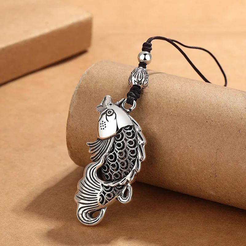 Exquisite Hollow Fish Pendant Car Accessories Women Blessing Top Grade Lotus Bead Woven Rope Key Chain For Men Jewelry