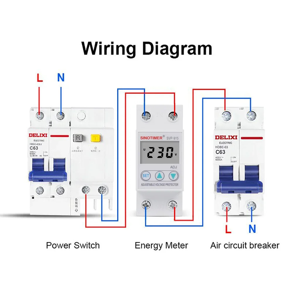 HD LCD Display 40A 50A 63A 80A 220V 110V Digital Adjustable Low High Voltage Protection Circuit Breaker & Home Surge Protection