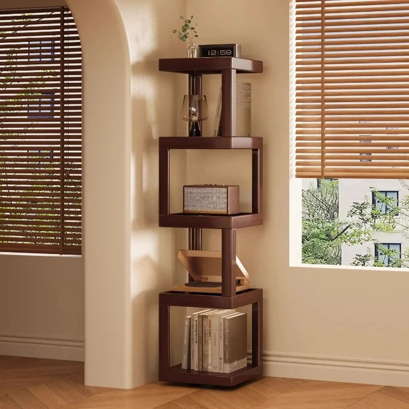 Corner Shelf Bookshelf Space Saving Storage Rack with Rotating Bas Open Shelving Unit for Small