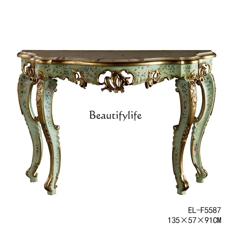 05 FG17European Style Luxury Hand-painted Solid Wood Heavy Carving Gold Painting French Curved Edge Console Table