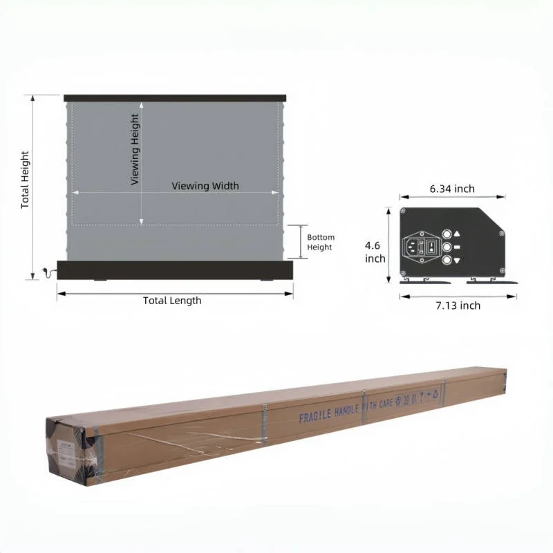 Electric Retractable Floor Projector Screen - High Contrast Gray Anti-Light Perforated Acousticially Transparent Material 16:9