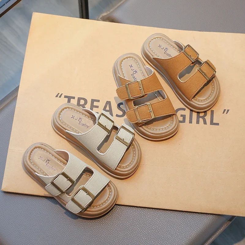 

Kids Beach Shoes Outdoors Korean Style Boys Girls Slippers Non-slip Sof Sole 2025 Summer New Children Sandals Buckle Decoration