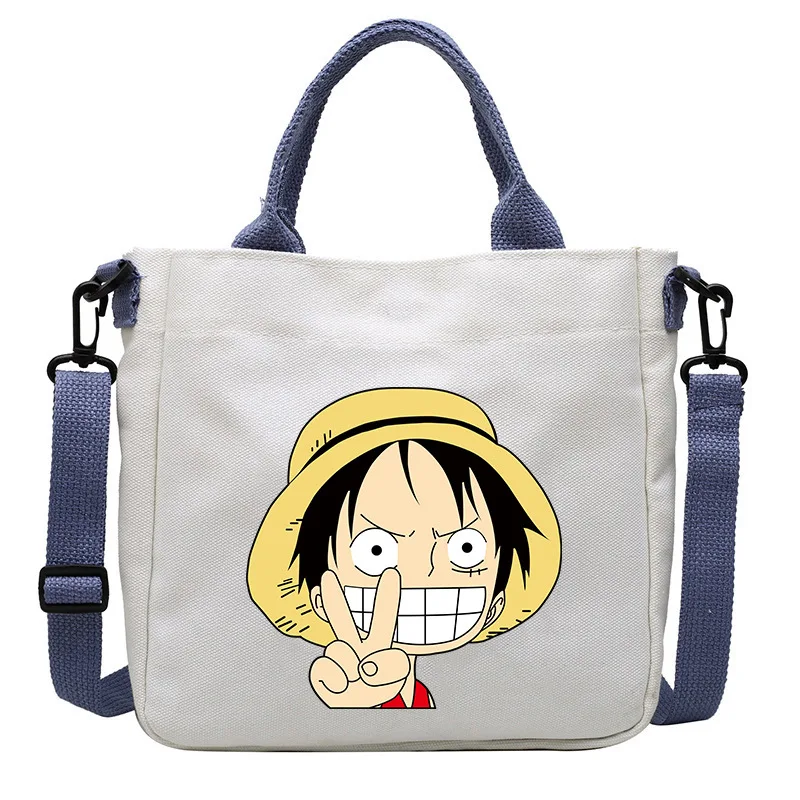 New Anime One Piece Luffy Zoro Kawaii Canvas Bag Student Shoulder Bag Messenger Bag Detachable Shoulder Strap Handbag Tote Bag