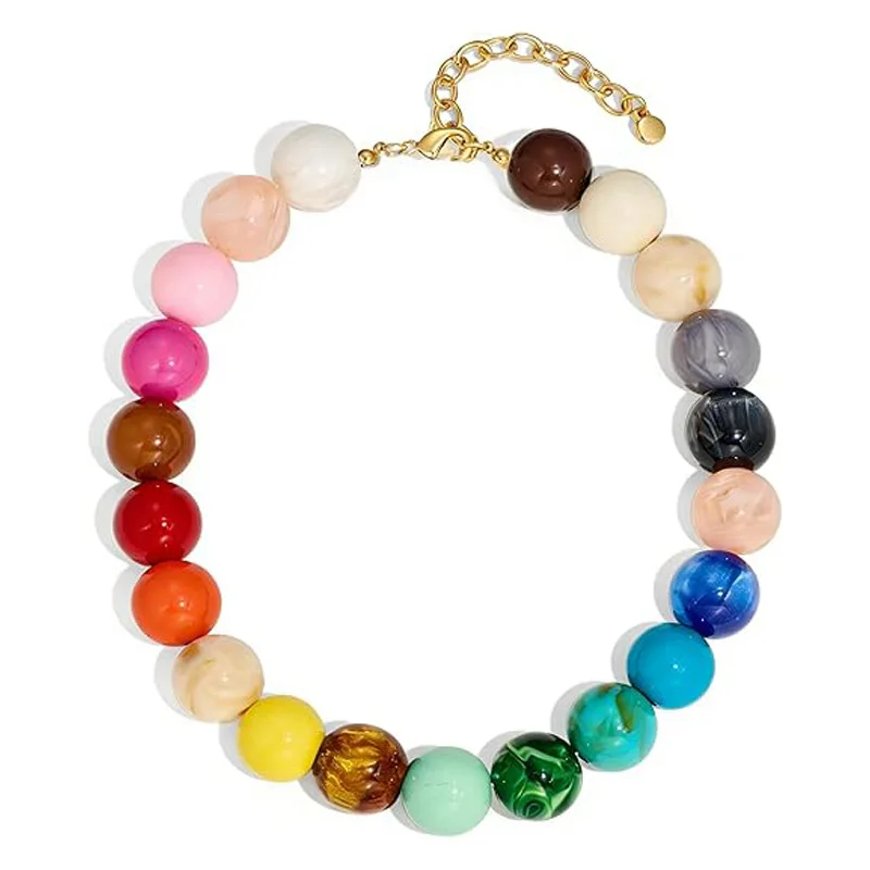 Multicolor Necklace Versatile Handmade Resin Necklace Round Bead Necklace Skin-Friendly Resin Beaded Choker For Date Shopping