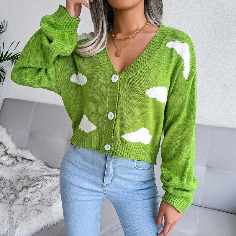 

2025 New Women Style Real Shot Autumn and Winter New European and American Baiyun Knitted Cardigan Sweater