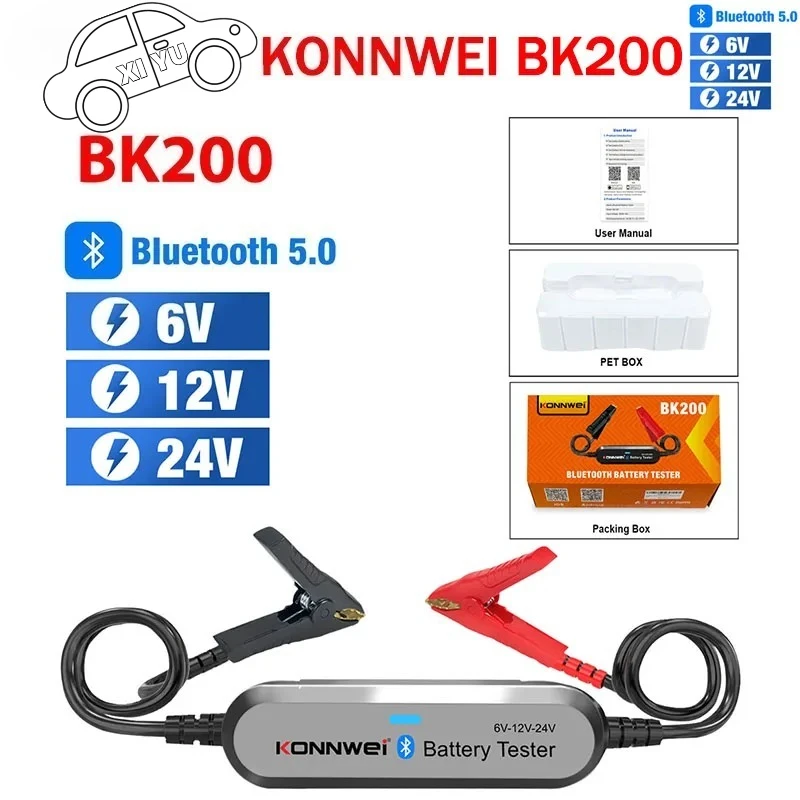 

KONNWEI BK200 6V 12V 24V Bluetooth 5.0 Car Motorcycle Truck Battery Tester Analyzer 2000CCA Charging Cranking Test Tool