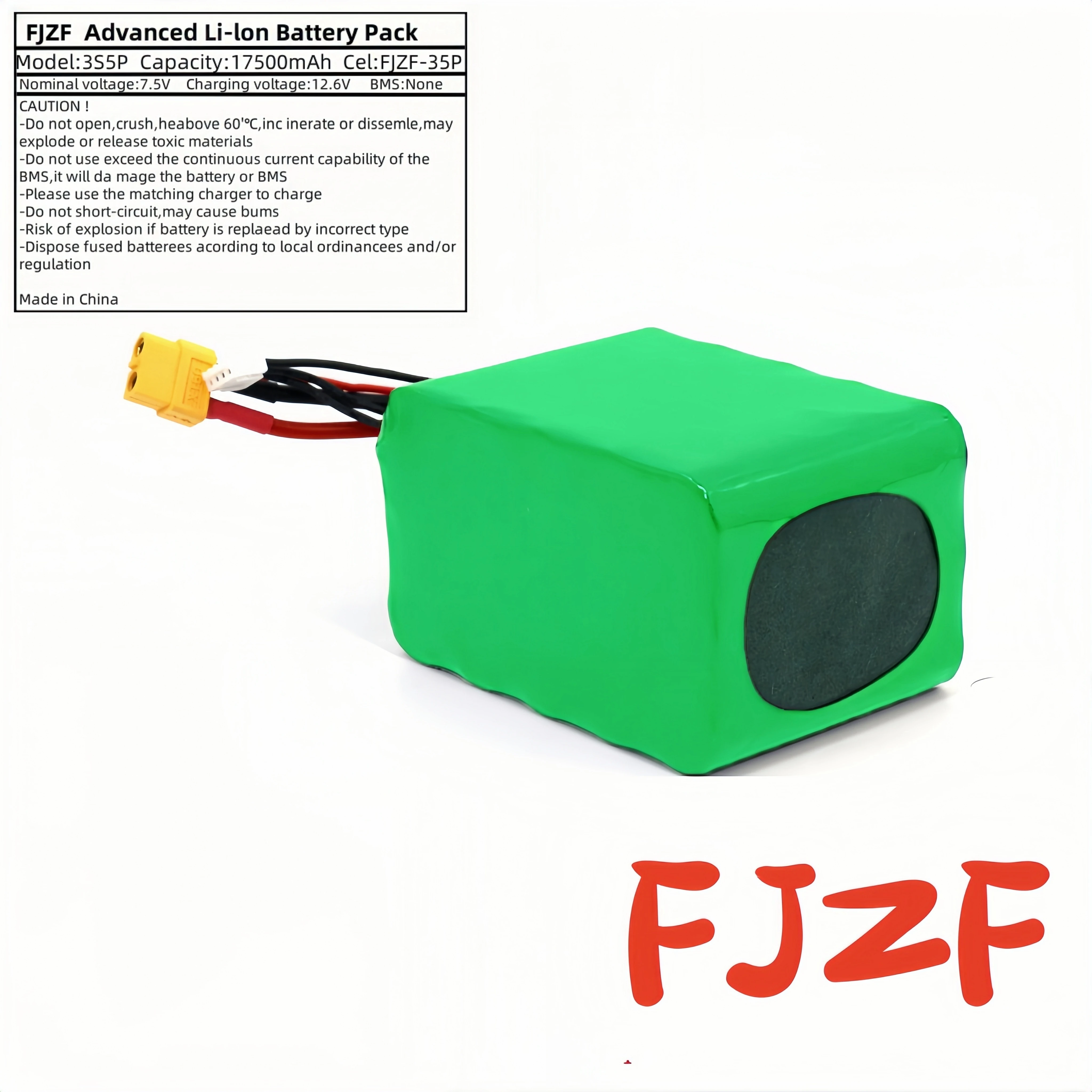 Литий-ионный аккумулятор FJZF 17,5 Ач, 18 Ач, 12 В, высокая емкость, 17500 мАч, 3S5P, 12,6 В для БПЛА, радиоуправляемых самолетов, квадрокоптеров - разъем XH2.54-4P XT60