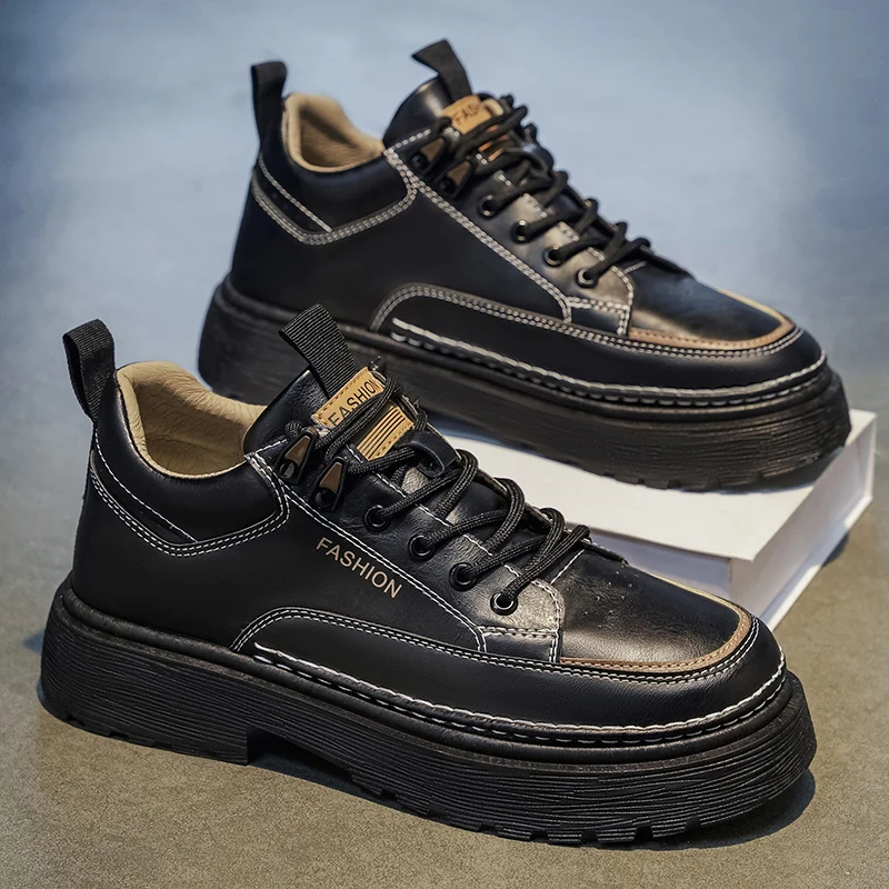 Men's British thick-sole casual shoes Four seasons breathable light tooling shoes Soft-sole outdoor walking sports running shoes