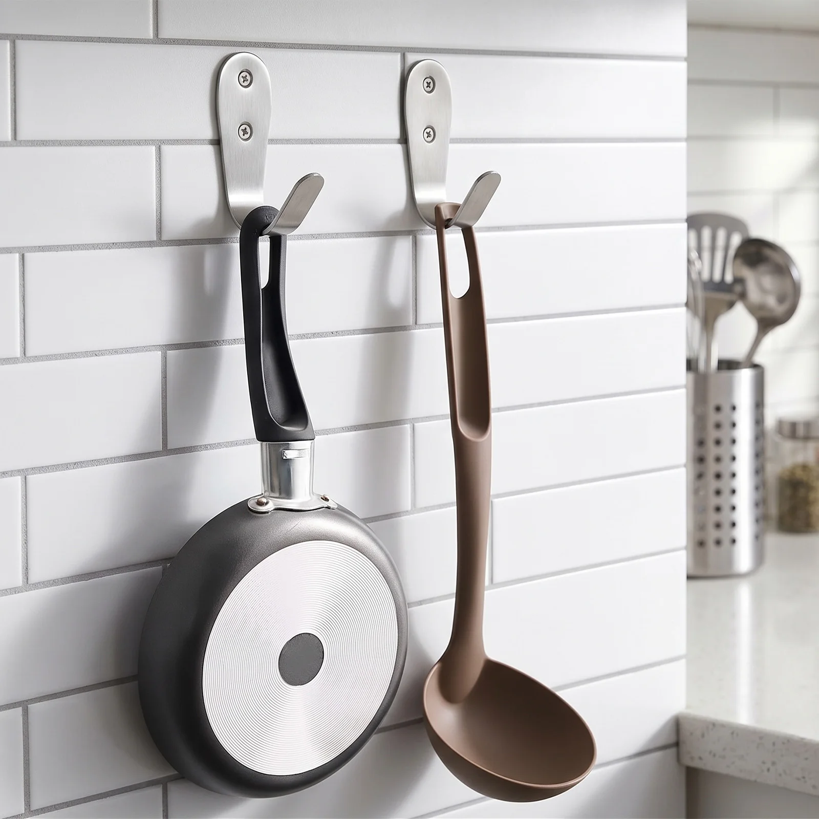 Stainless Steel Heavy Duty Wall Utility Hook, Garage Storage J Hook, Wall Mounted Tool Holder for Broom Mop Hose Ladder Garden