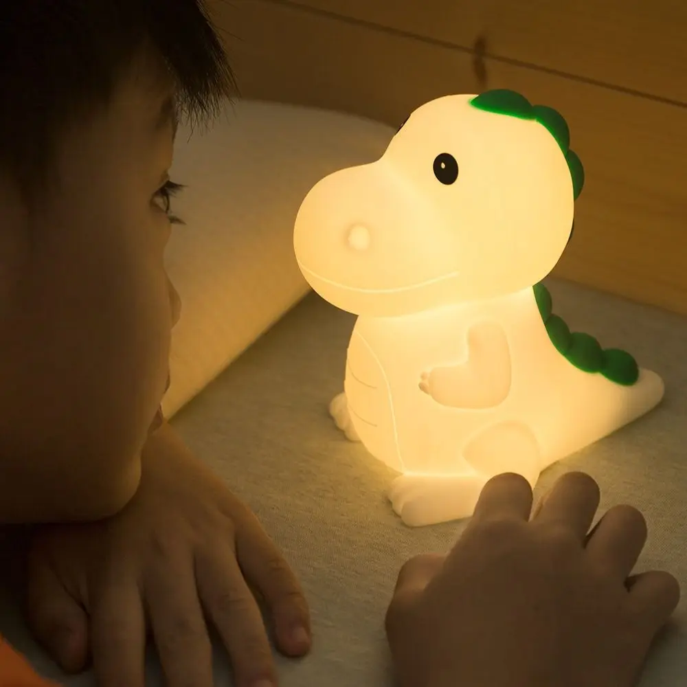 Pat Control Silicone LED Dinosaur Lamp Dinosaur Shaped Cartoon Bedside Light Dimmable Soft Night Light Christmas