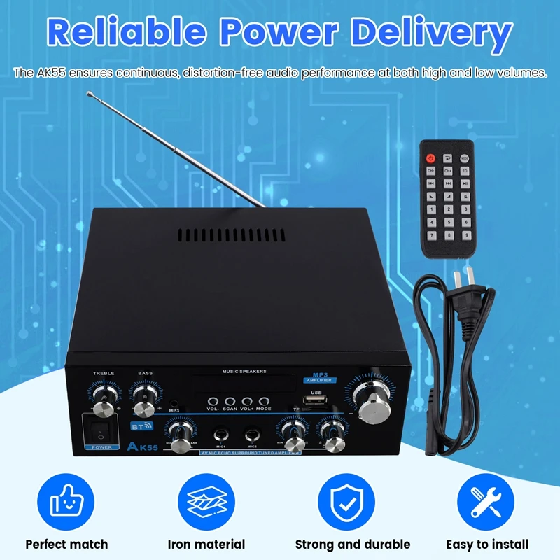 AK55 مضخم الصوت 2.0 قناة HIFI الرقمية بلوتوث مكبر للصوت USB مضخم رقمي