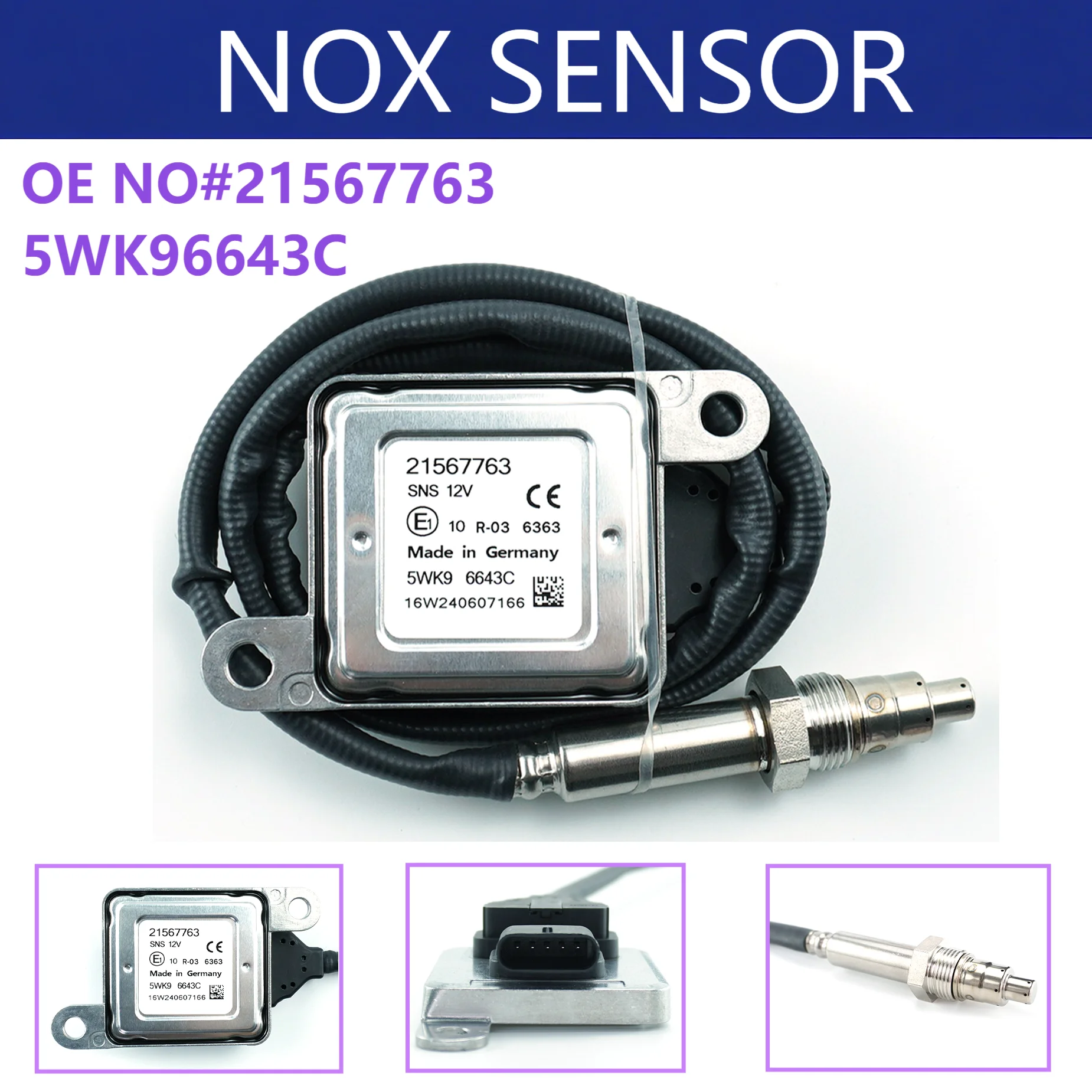 

21567763 5WK96643C NOX Sensor New Wholesale Nitrogen Oxygen Sensor Compatible for Volvo Truck Parts D11 D13 D16 5WK9 6643C
