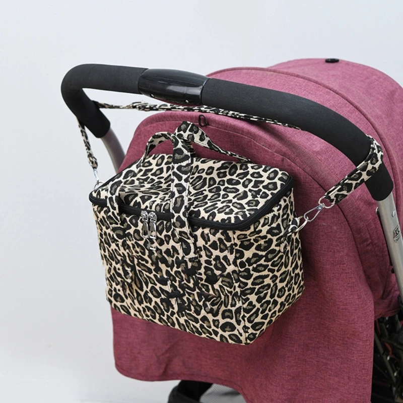 Adjustable Strollers Organizers with Double Pockets Leopard Print Multifunction Strollers Storage Bag for Baby Essential