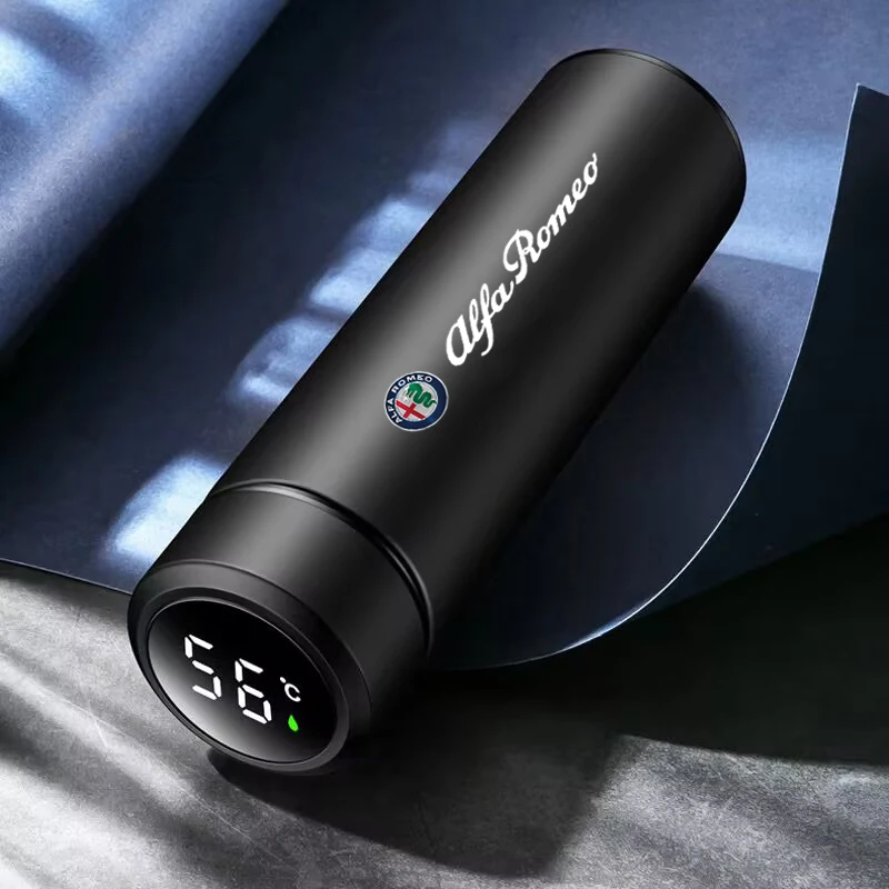 

2026 Hot Car Sticker 500ml portable Car smart Thermos mug Insulation cup with temperature display For Alfa Romeo Abarth JEEP Fia