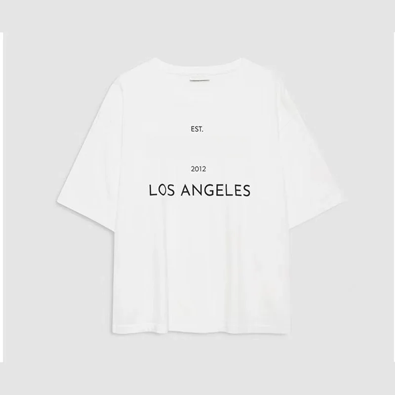 

Women's Short-Sleeved T-shirt 25 Summer New North American Niche Front Printing English Letters Casual Fashion Top for Women