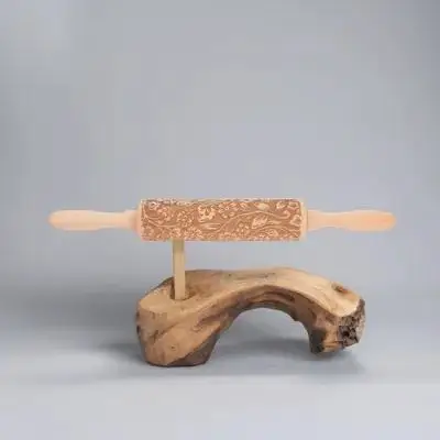 

Beech Wood Embossed Rolling Pin Christmas Snowflake Pattern Dough Roller Baking Fondant Pastry Vintage Style Adjustable