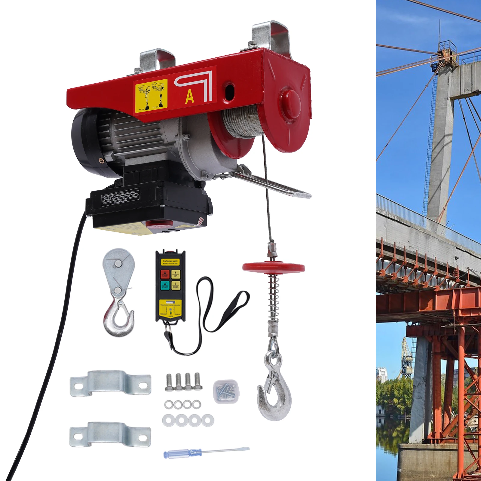 440LBS Electric Hoist With Wireless Remote Control &  Slings Electric Winch110V Electric Hoist For Lifting In Factories